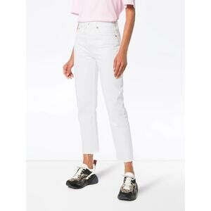 RE/DONE Women's 70's Stove Pipe Jeans 2/26 White Cotton Raw Hem Straight Leg NWT